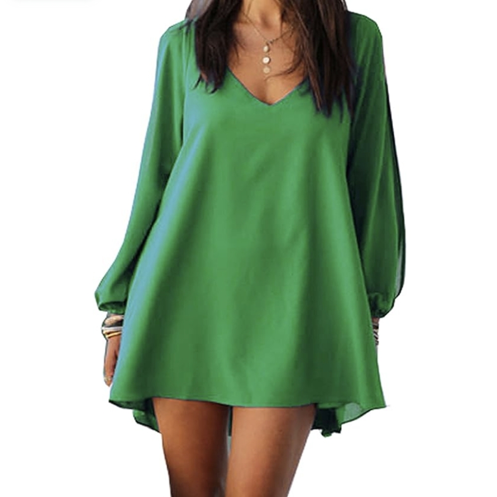 Viwenni green open sleeve shift dress